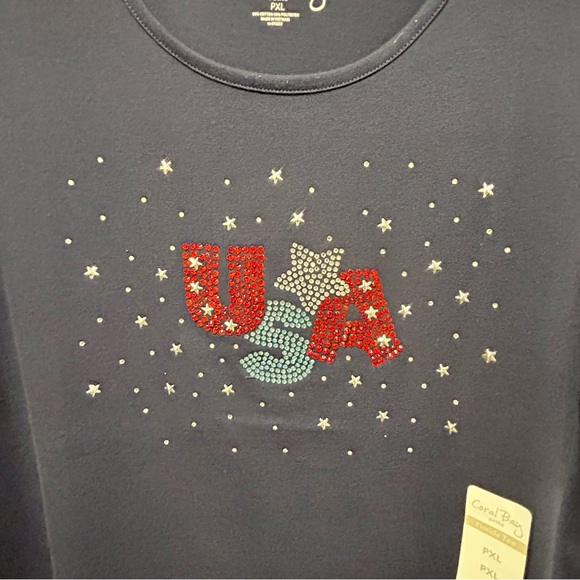 Coral Bay Sz PL Navy Blue USA Jeweled T Shirt NWT - Picture 2 of 4